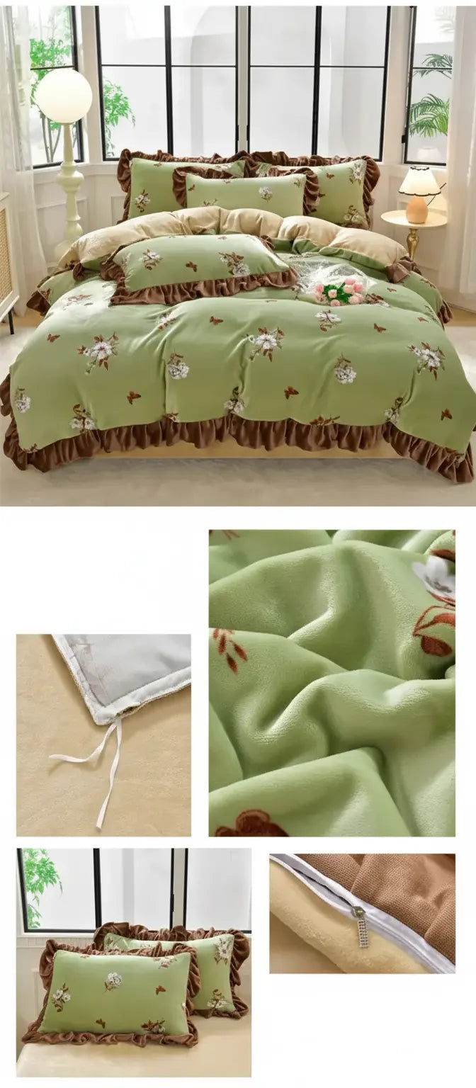 Winter Bettwäsche Set in ziselangman mit Fleece und Spitze für Grösse King 220x240 cm