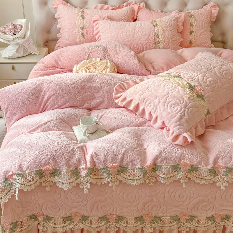 Prinzessin Bettwäsche Set – Samt – Rosa Blumen