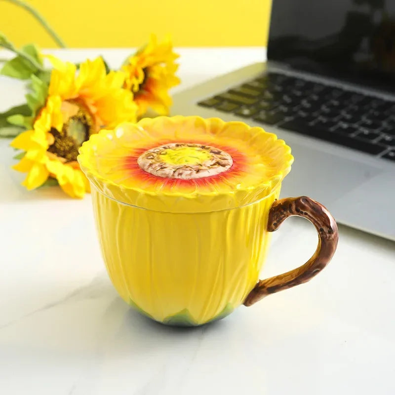 Keramik Kaffeetasse – Porzellan Sonnenblume – 360ml Kapazität