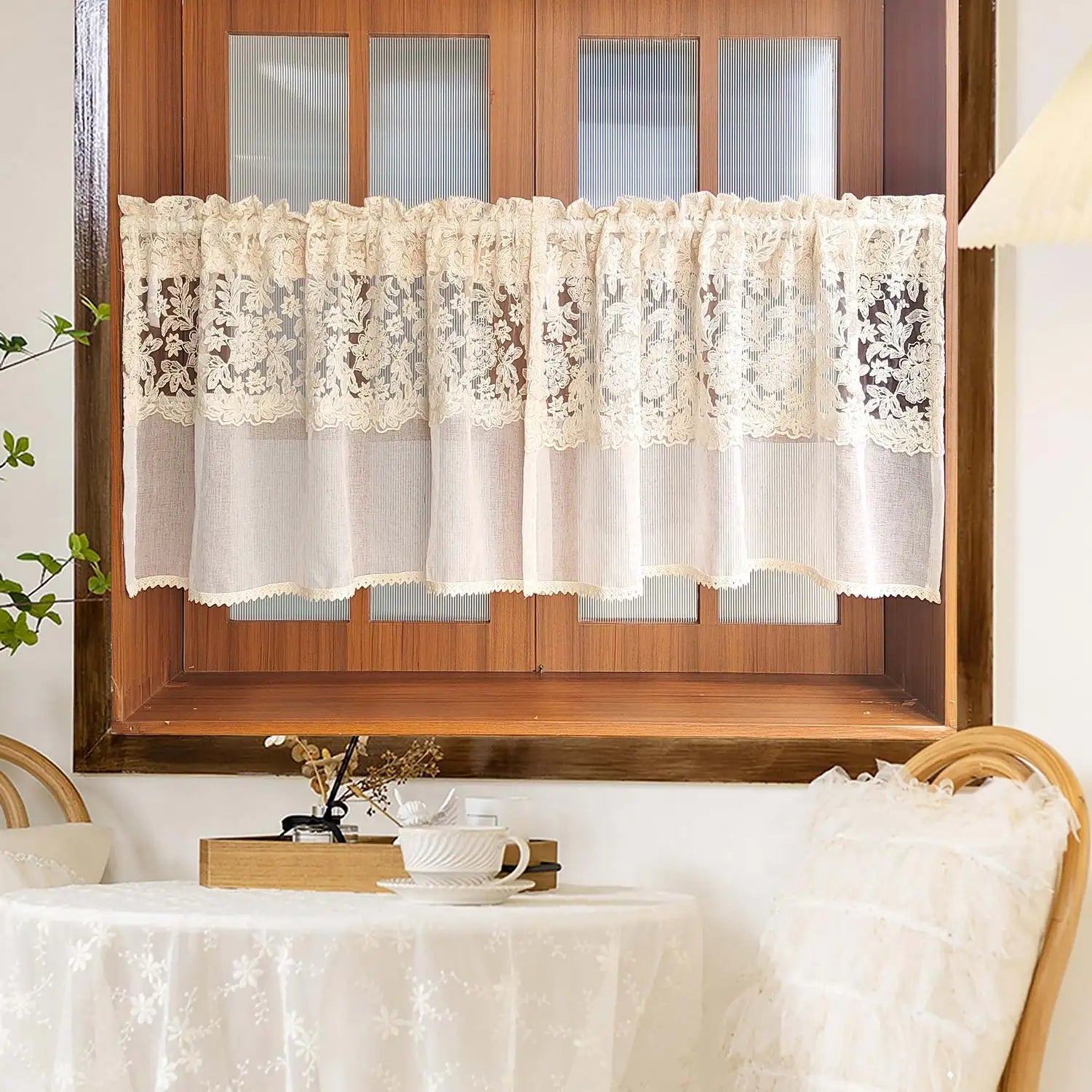 Spitzenbesatz-Vorhang – Rustikal Bestickt – 150x90cm