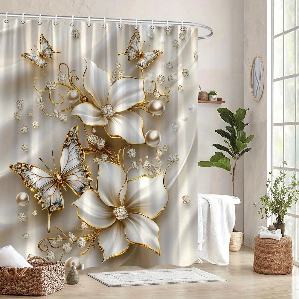 Duschvorhang Blumen – Elegantes Satin Polyester – W220xH180cm