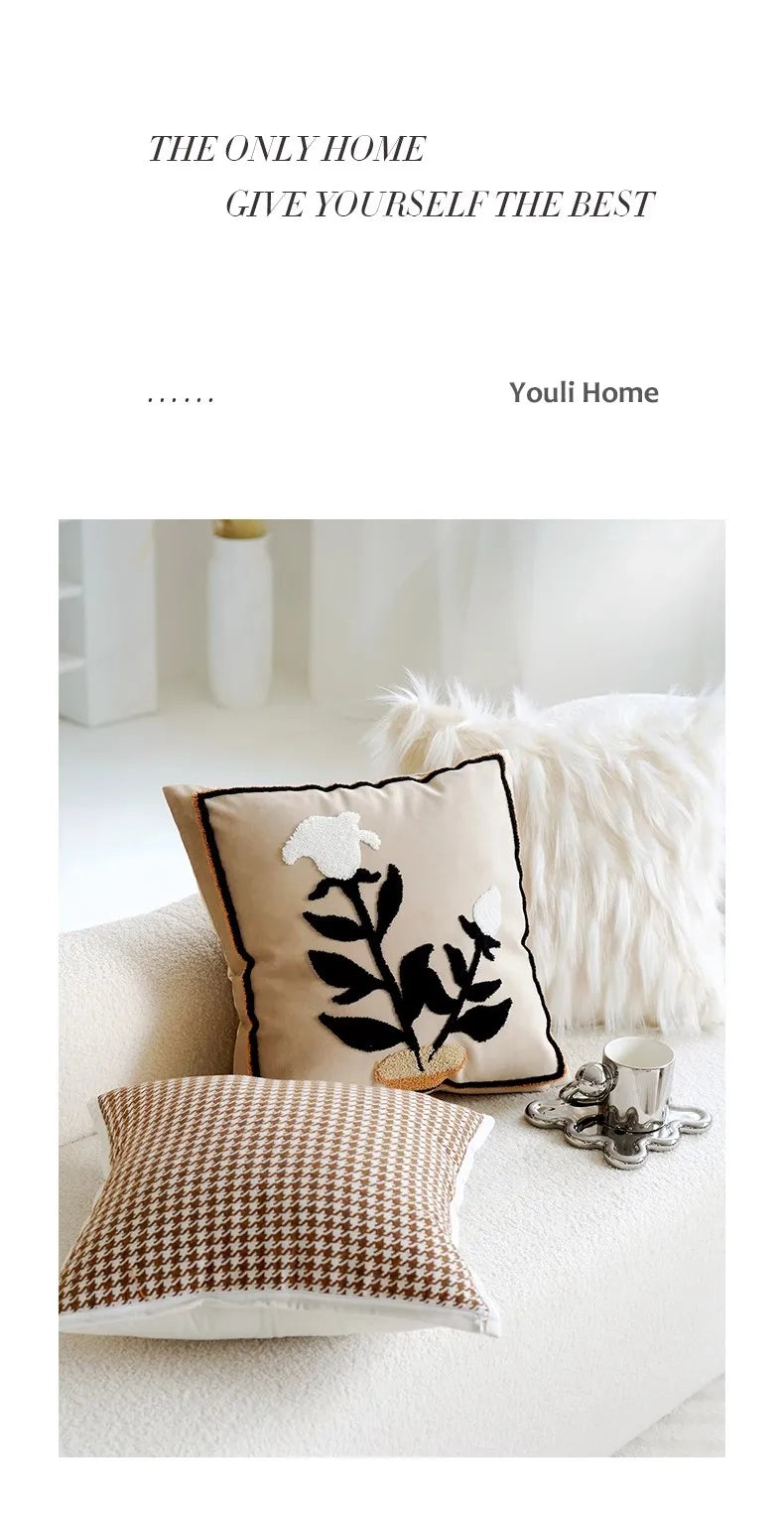 Nordischer bestickter Kissenbezug aus Polyester-Baumwolle, 45x45cm, mehrfarbig, stilvolles Dekor