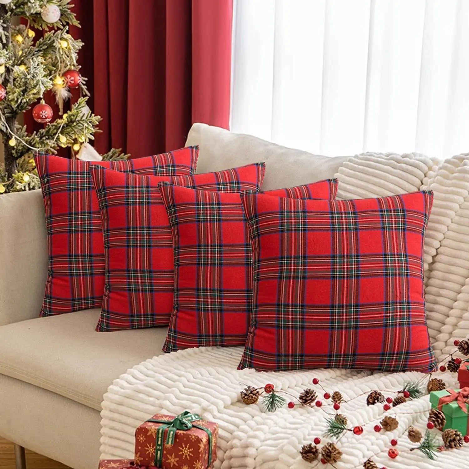 Weihnachtliches Karo Kissenbezug – Schottischer Tartan – 60x60cm