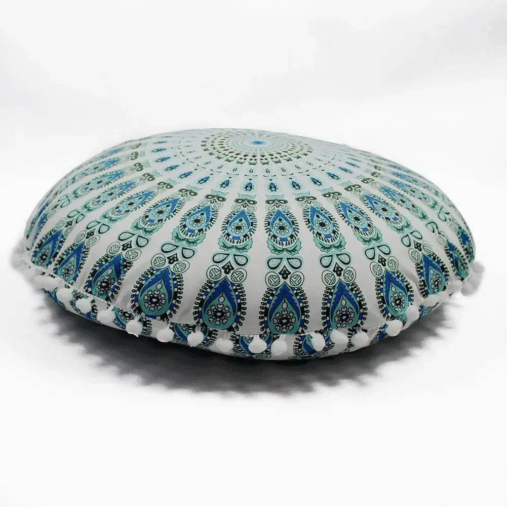 Runde Leinen-Kissenhülle – Mediterraner Stil – 43x43cm