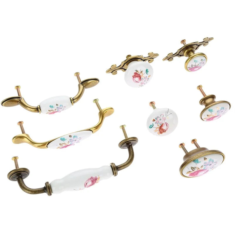 Vintage Keramik Möbelknöpfe – Blumenmuster für Schränke