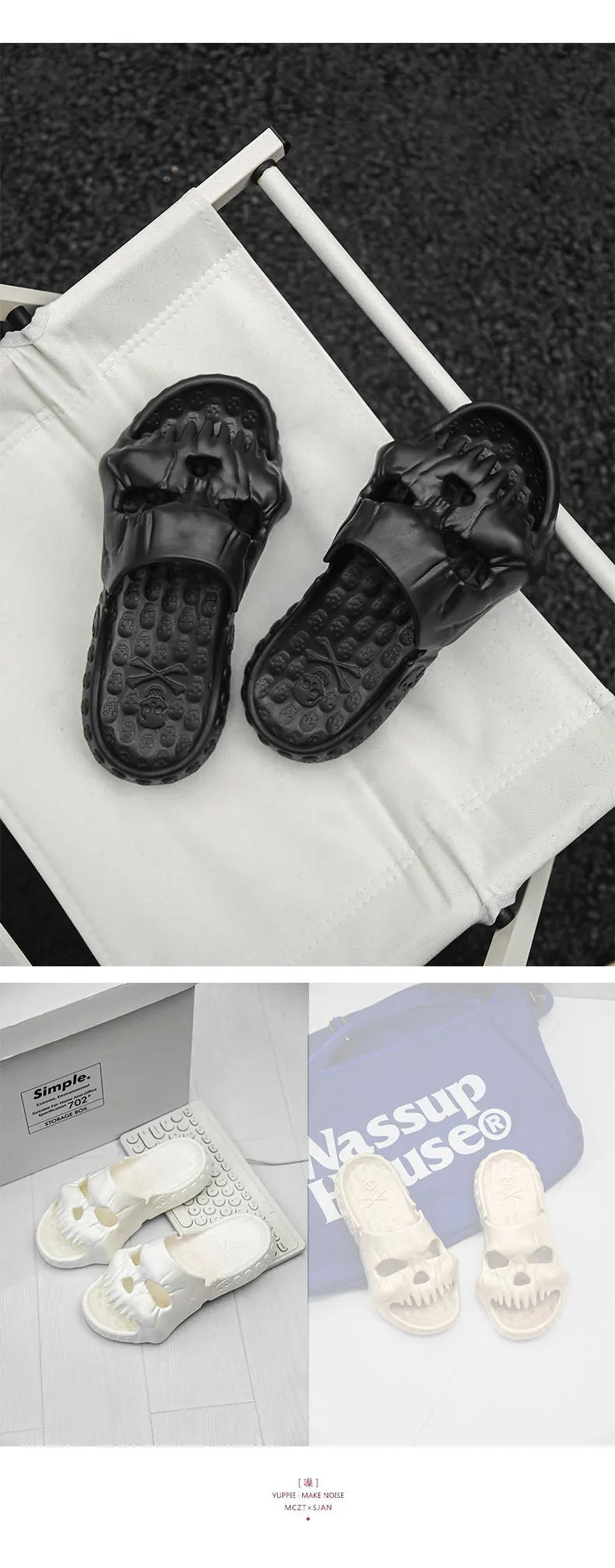 Halloween Totenkopf Slipper – EVA Komfort, Innen/Strand