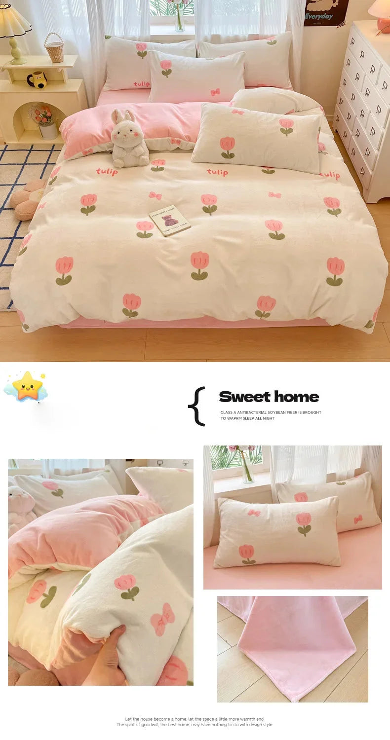 Mehrfarbiger Fleece-Bettbezug aus Polyester im modernen Stil 200x230cm