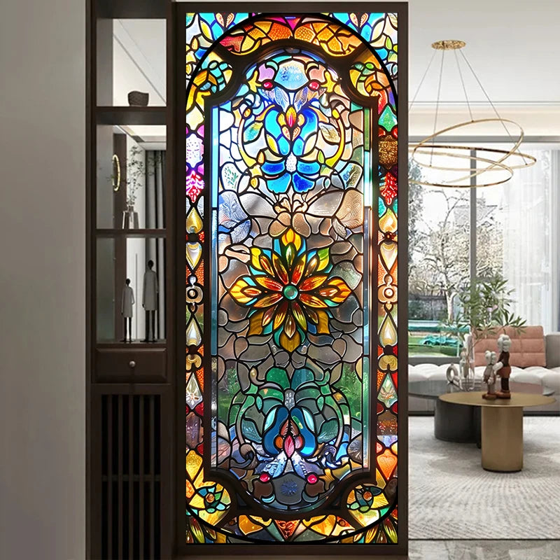 Retro Sichtschutzfolie – Buntglas-Design – 50x100 cm