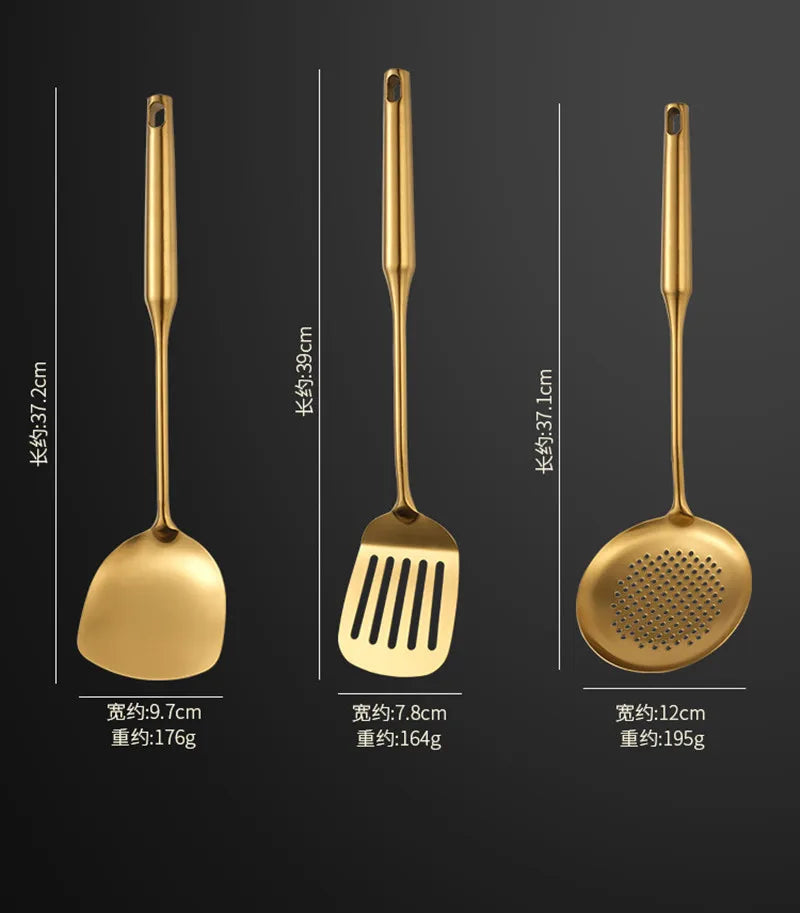 Goldene Küchenutensilien – Edelstahl – Langer Griff