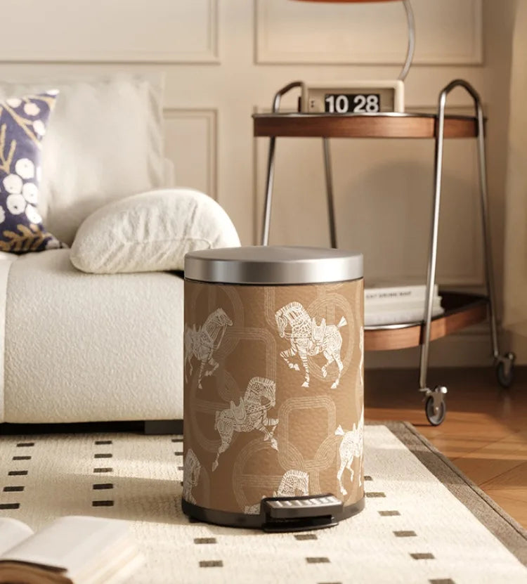 Moderner 14L-Abfalleimer aus Edelstahl und Leder in Grau, Stil 1, 28x37CM