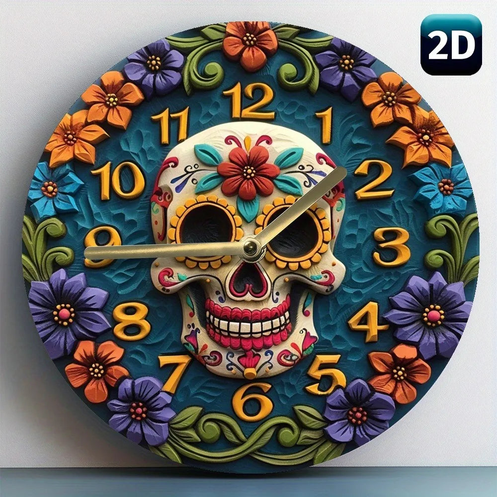Holzwanduhr – Modern Skull – 30x30CM