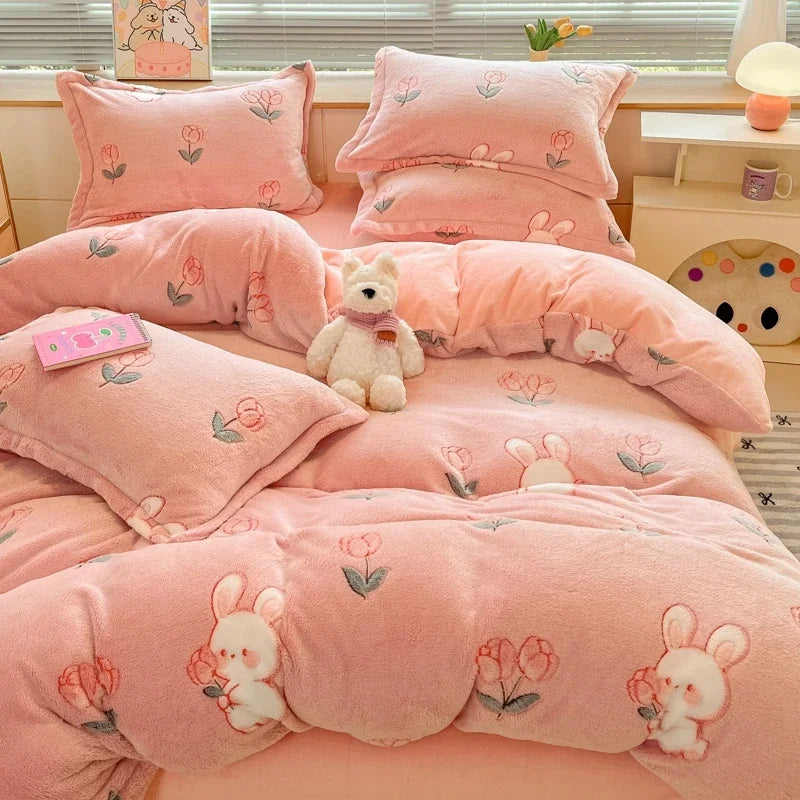 Florale Milchfleece – Moderne Doppelbettdecke 220x240