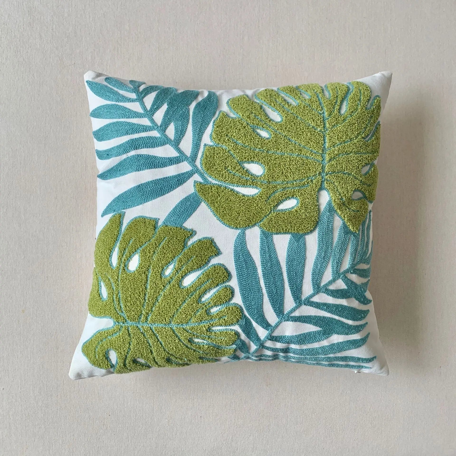 Grüne Blatt Stickerei Kissenbezug – Modernes Baumwolle 45x45cm