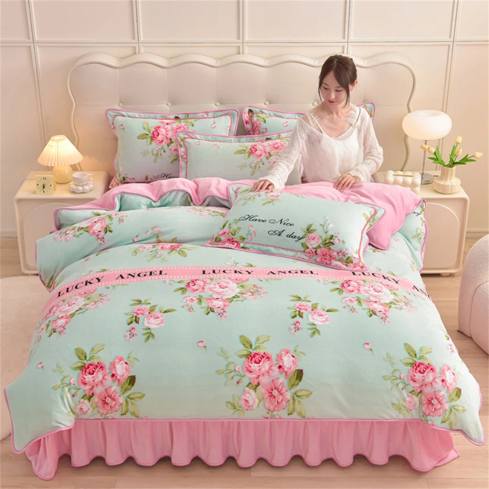 Gedrucktes Flanell-Bettwäscheset – Blumen Fleece – 220x240 cm