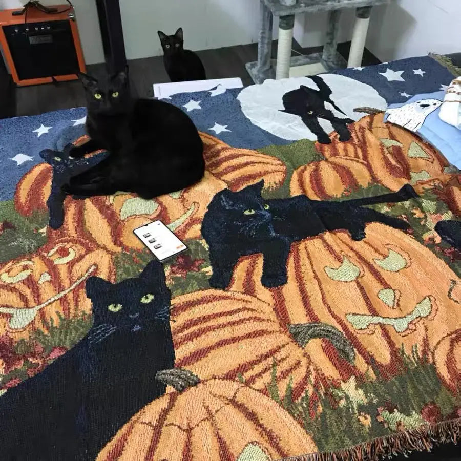 Halloween Schwarze Katze Decke – Gewebt Texturiert 160x220cm