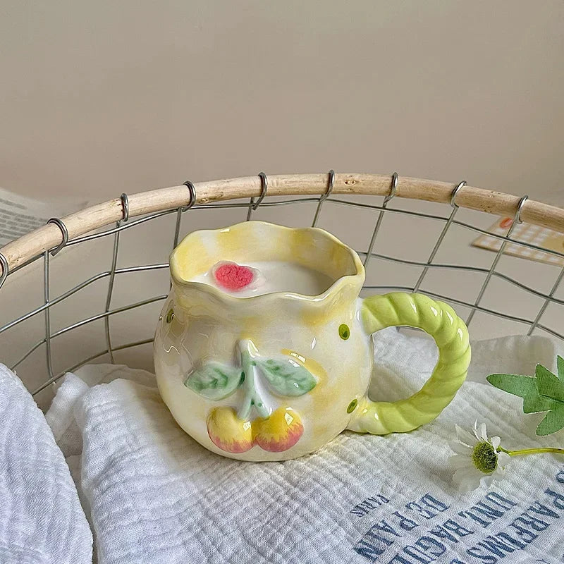 Kirschkeramik Tasse - Retro Töpferware - 8x7.5cm