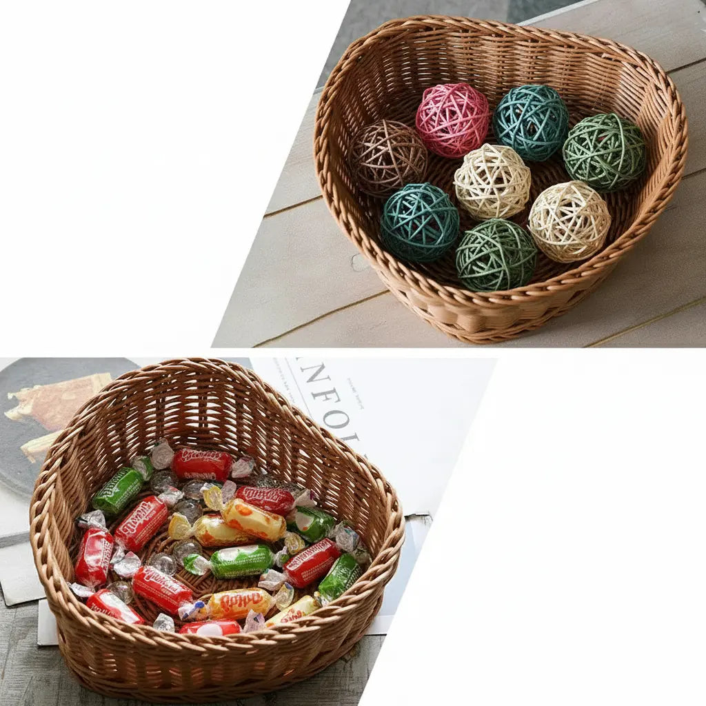 Herzformiger Ablagekorb – Bambus Rattan – 29x25x9cm