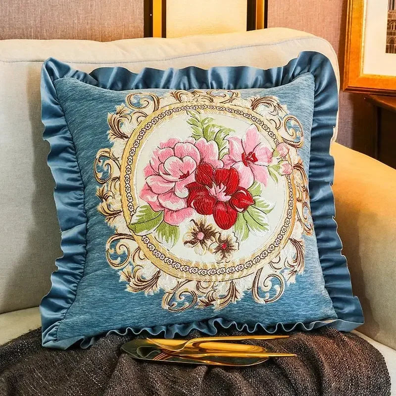 Bestickter Kissenbezug – Blumenmotiv – 48x48cm