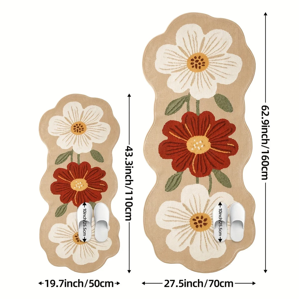 Vintage Blumen Teppich – Polyester Wellenmuster – 70x160cm