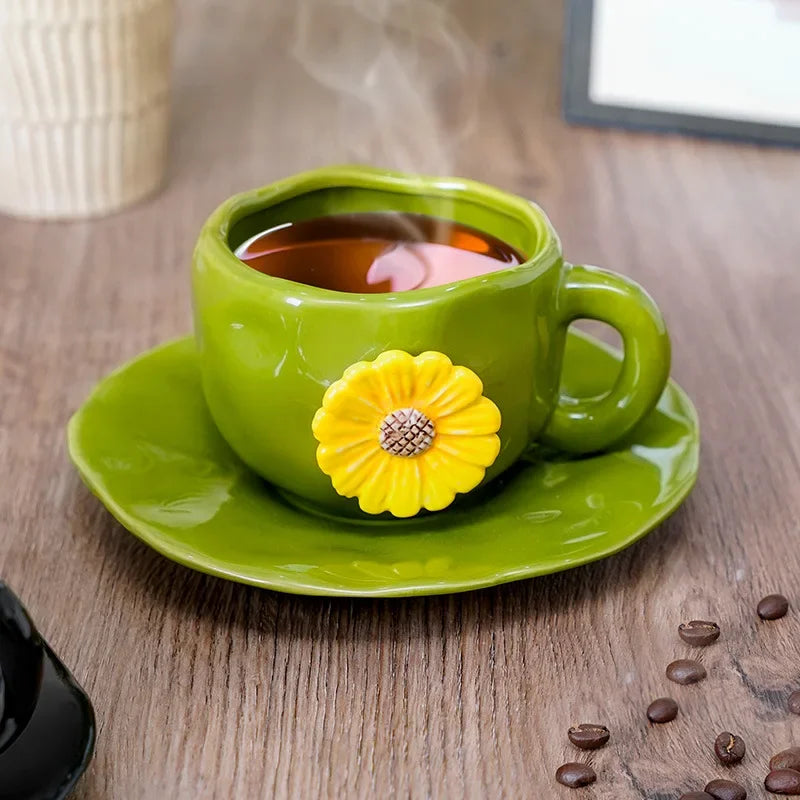 Keramik-Set Tasse Vintage – Reliefblumen