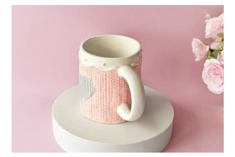 Grosse Keramik Kaffeetasse – Korean Design – Rosa oder Rot