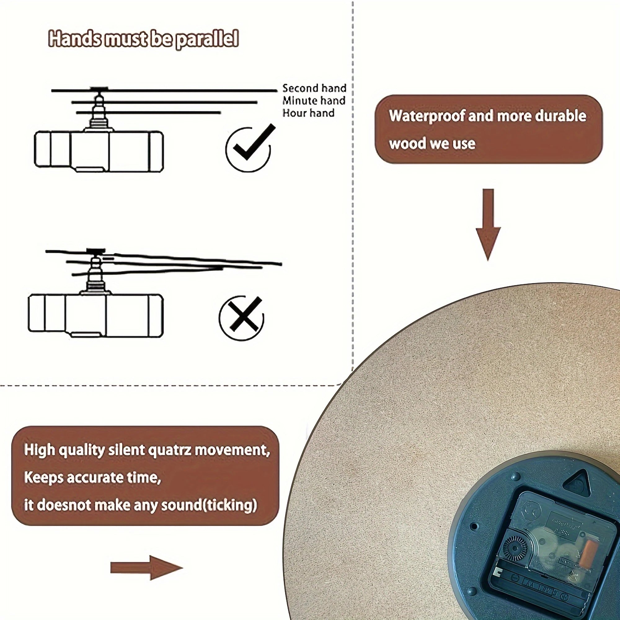 Rustikale Holz-Wanduhr – Bergdesign – 12 Zoll