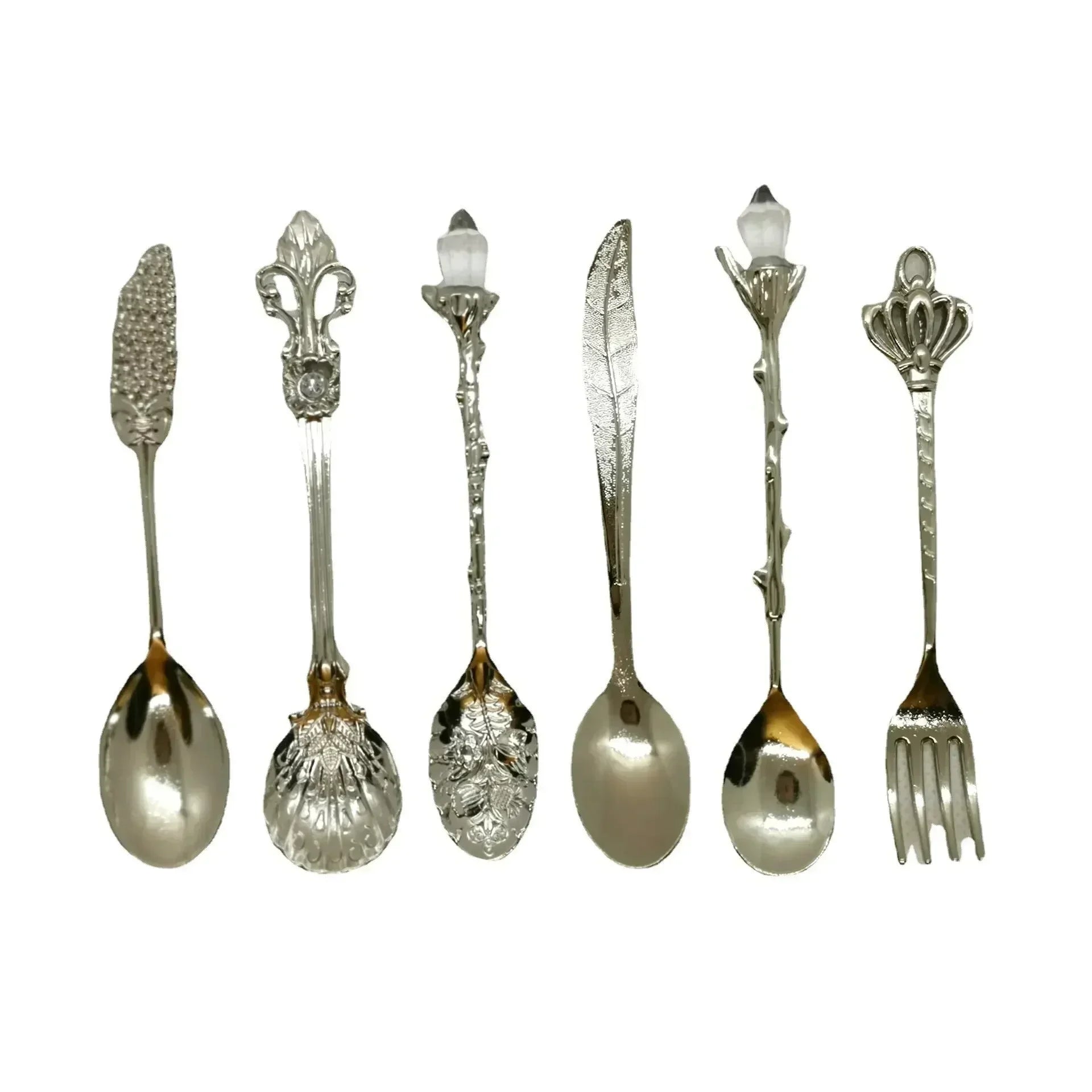 Kaffeelöffel Set – Vintage Zinklegierung, Kristallspitzen