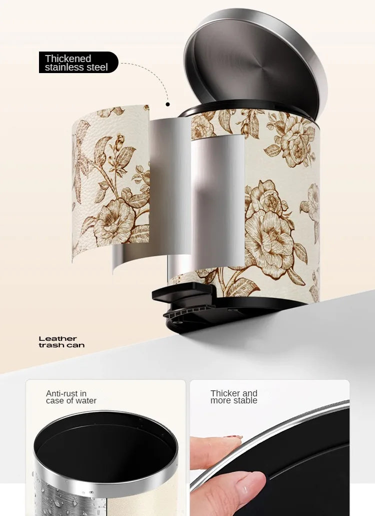 Moderner grauer Edelstahl-Abfalleimer mit Leder und Pedal 14L 28X37CM