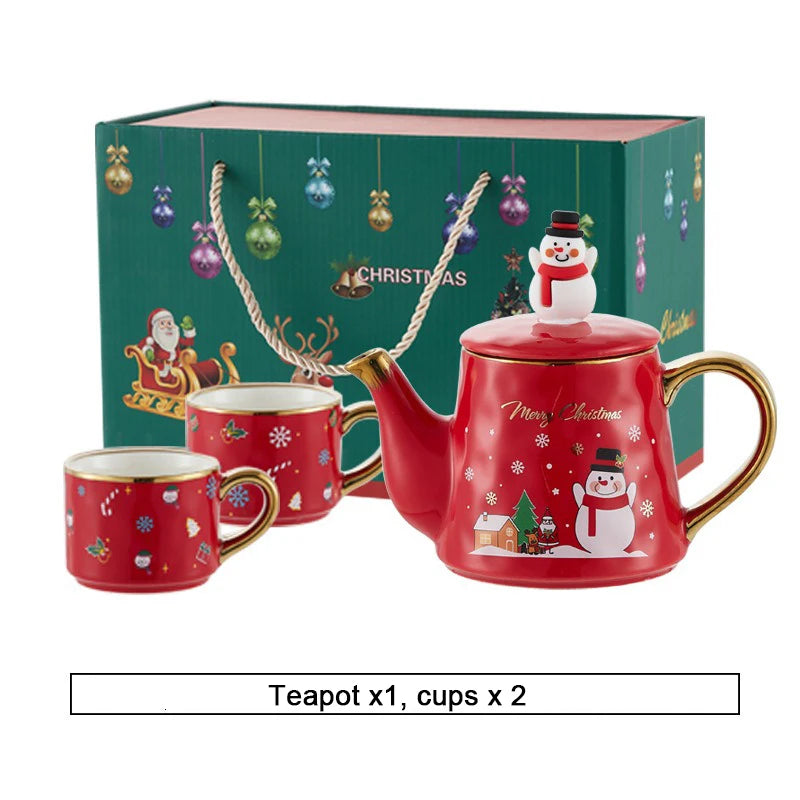 Keramik Weihnachts-Teeservice – Edles Design – 2 Tassen Set