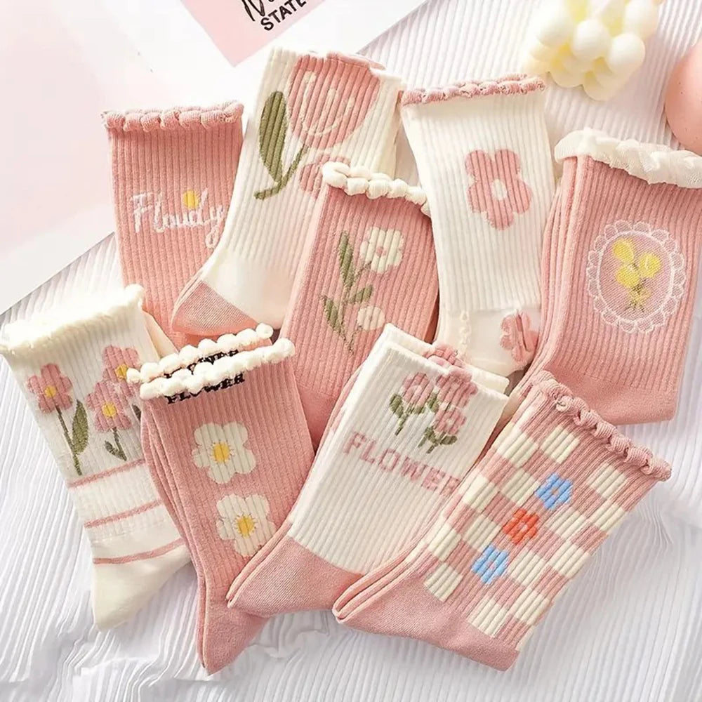 Socken Blumenmuster – Rüschendesign – 9er Set