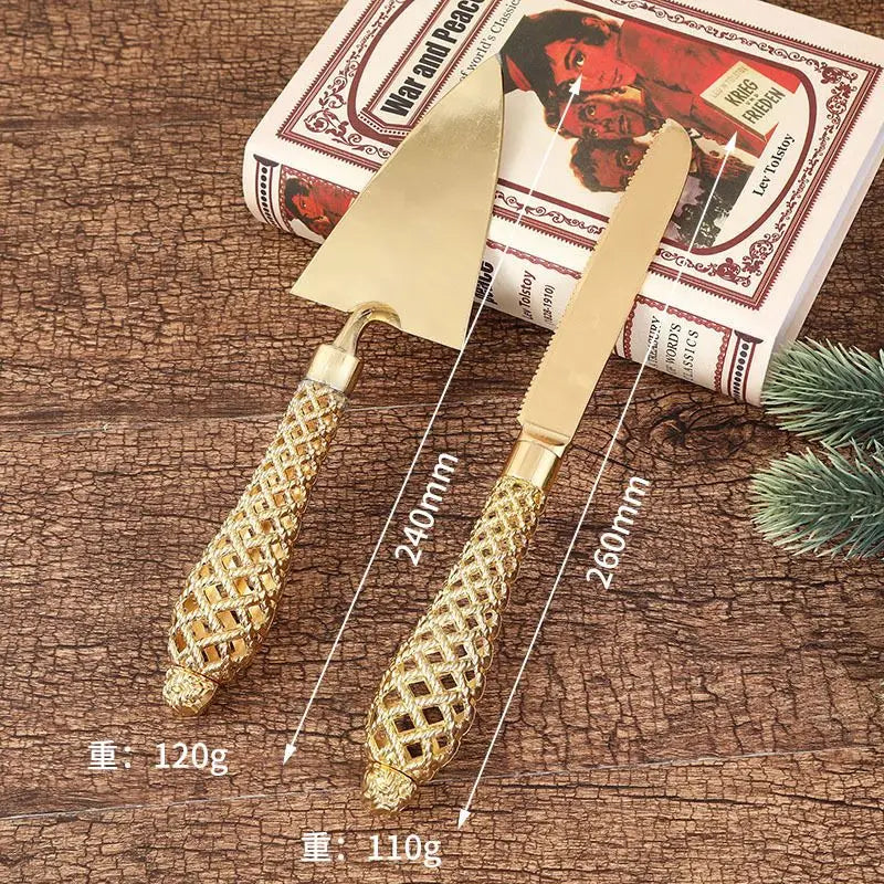 Hochzeitskuchen-Messer Set – Gold Metall Gravur – Jubiläum