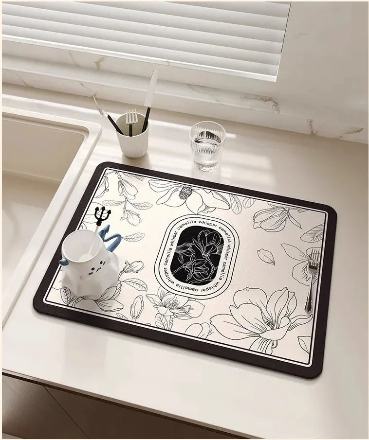 Blumiges Geschirr Trockenmatte – Umweltfreundlich Diatomeenschlamm – Diverse Grössen