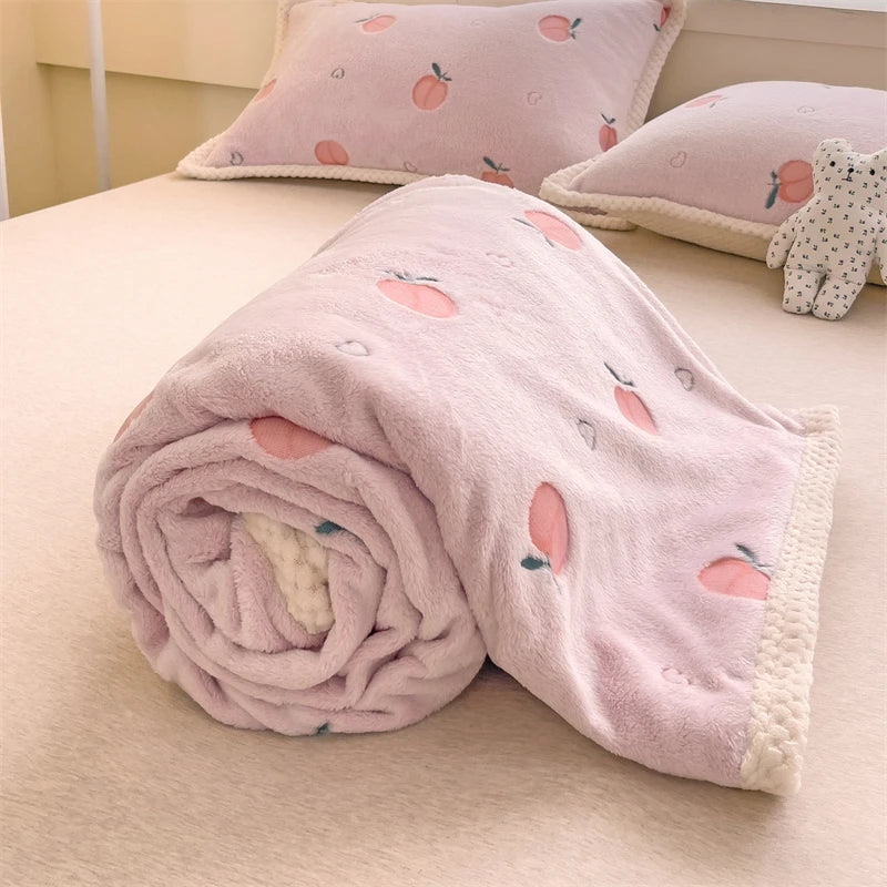 Pfirsich Fleece Decke - Süsses Fruchtdesign - Verschiedene Grössen