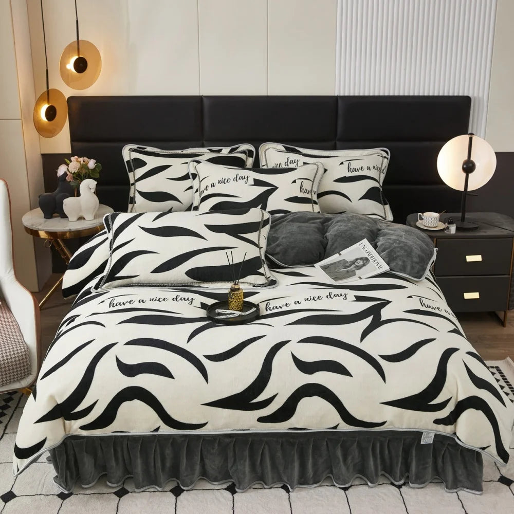 Luxus Fleece Bettwäsche in Champagner Grau, 100% Polyester, für Queen-Grösse 200x230 cm