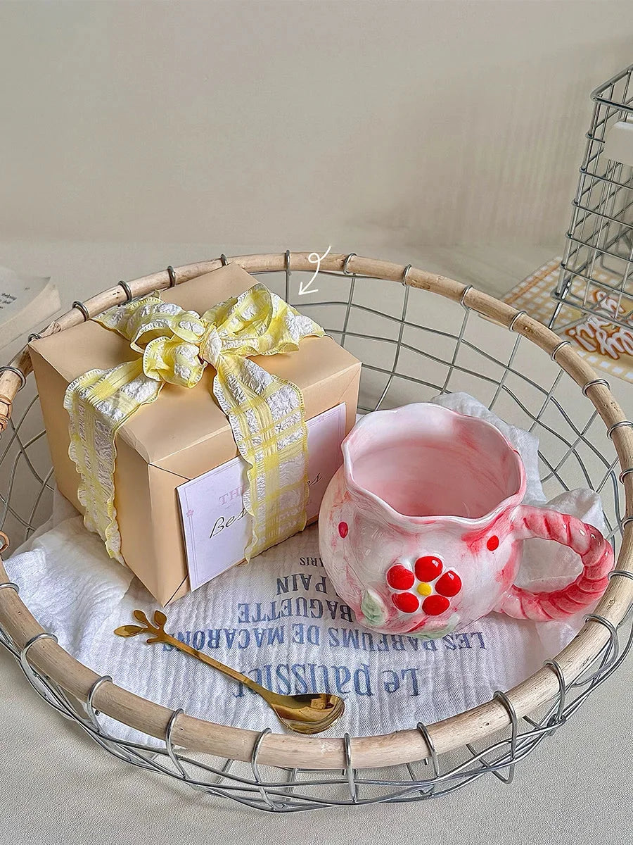 Kirschkeramik Tasse - Retro Töpferware - 8x7.5cm