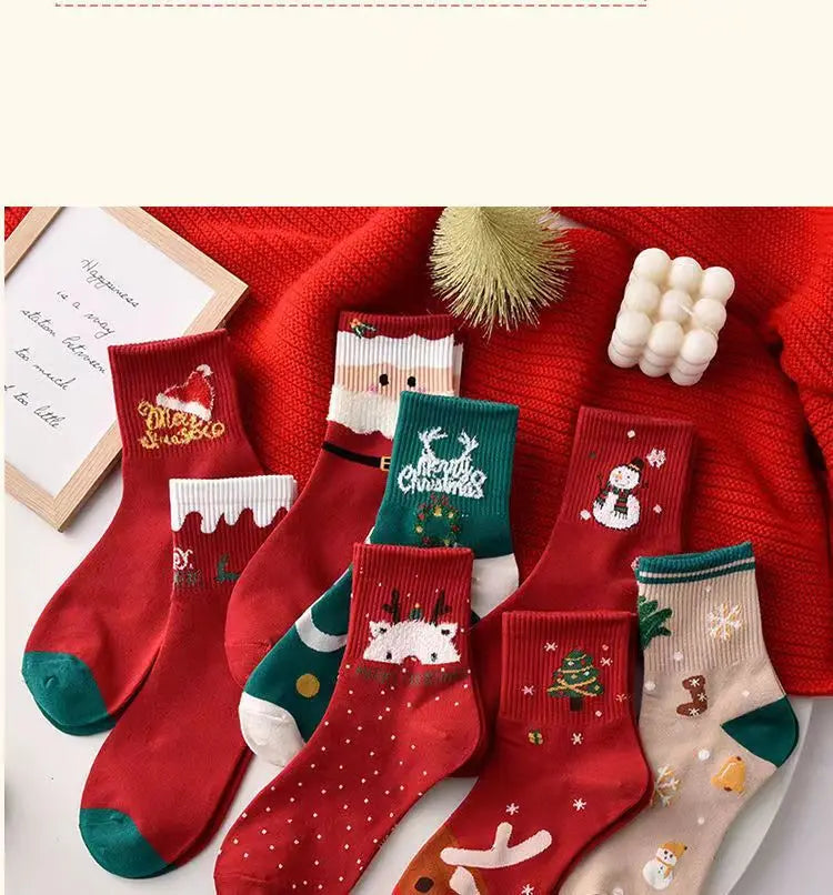 Weihnachtsstrümpfe Cartoon – Baumwollmix – 5er-Set