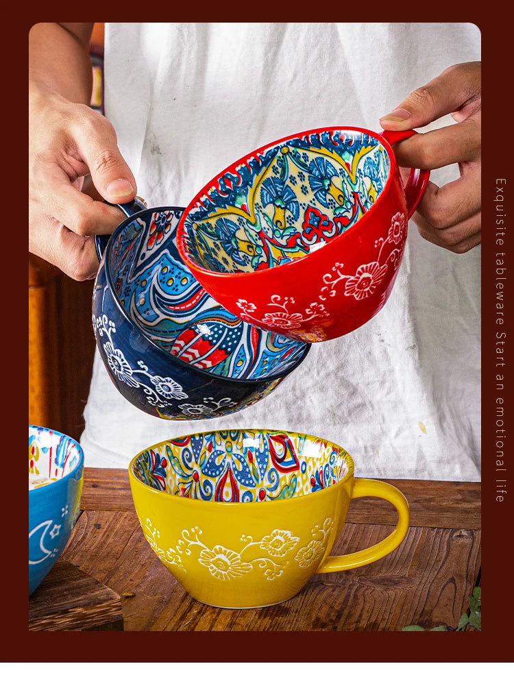 Keramik Frühstücksbecher – Boho – Grosse Kapazität