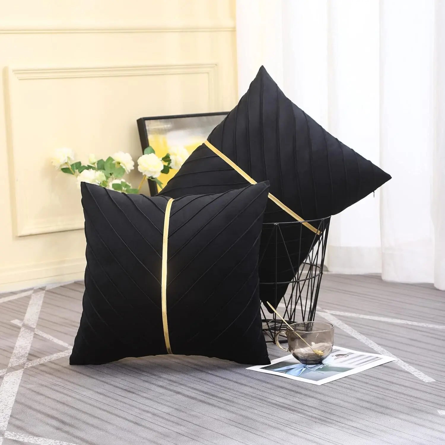 Samt Kissenbezug – Gold Leder Patchwork – 45x45cm