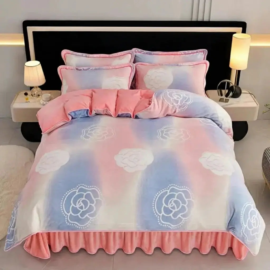 Luxus Fleece Bettwäsche in Herbstrot, Grösse King 4 Teile 220x240 cm, Polyester