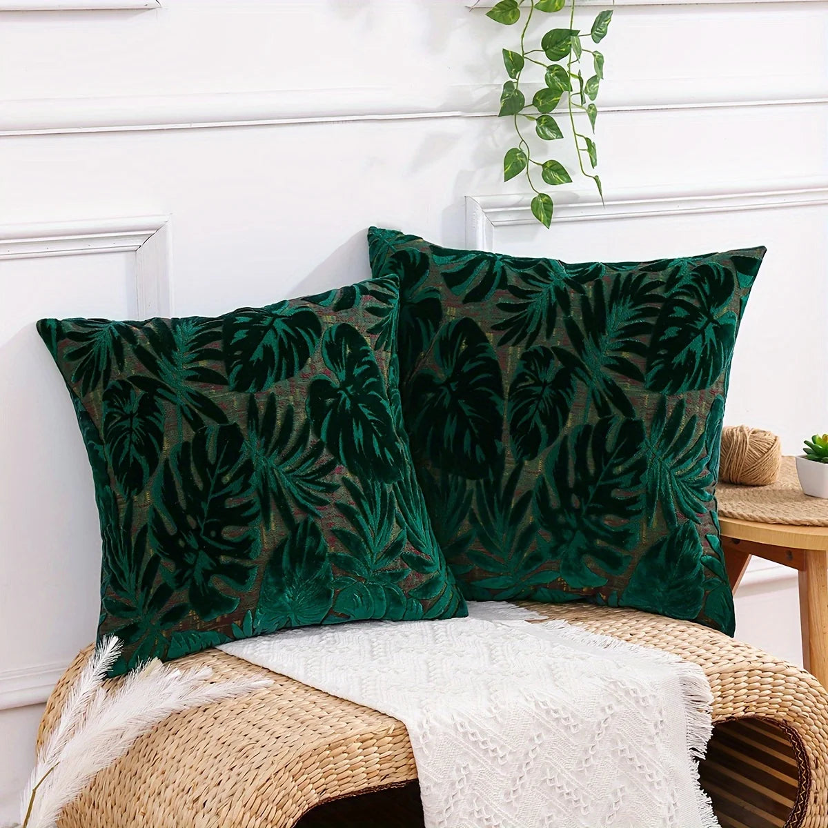Chenille Kissenbezug – Tropisches Pflanzendesign – 450mm
