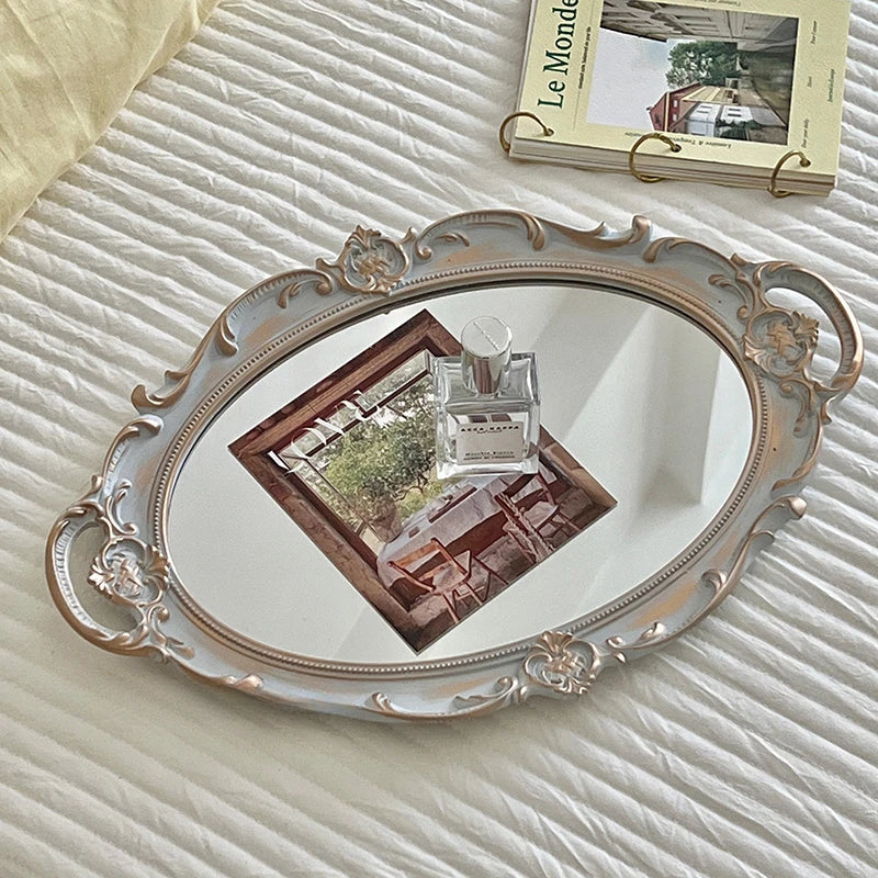 Vintage Spiegelglas Tablett – Retro Design und Facetten