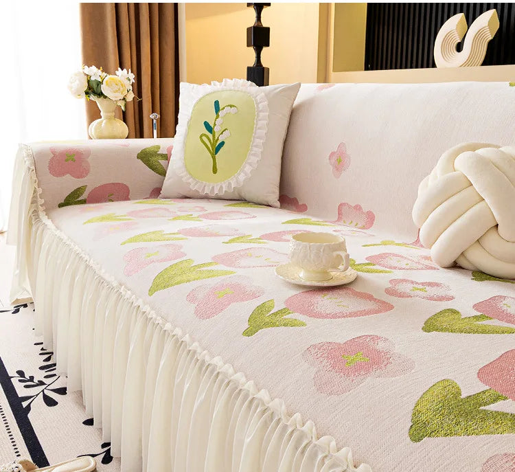 Sofaüberwurf – Florales Chenille – Anti-Rutsch 180x180cm