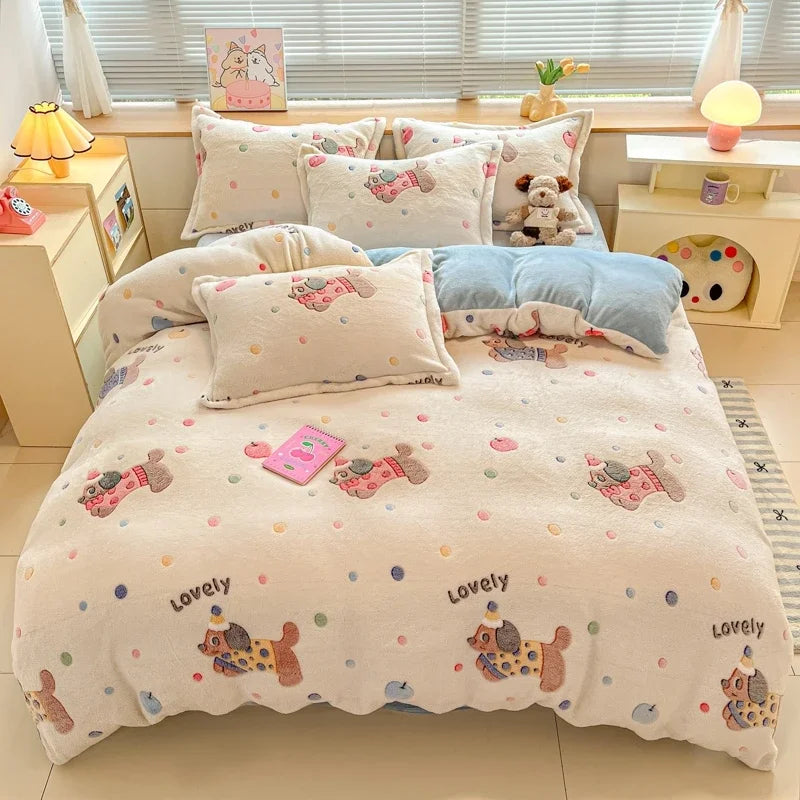 Floral Milk Fleece Bettbezug – Modern Polyester Design 220x240cm