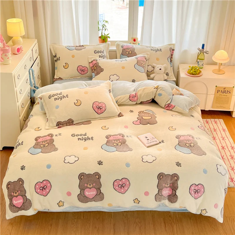 Warmer Flanell-Überzug – Cartoon-Druck – Hautfreundlich