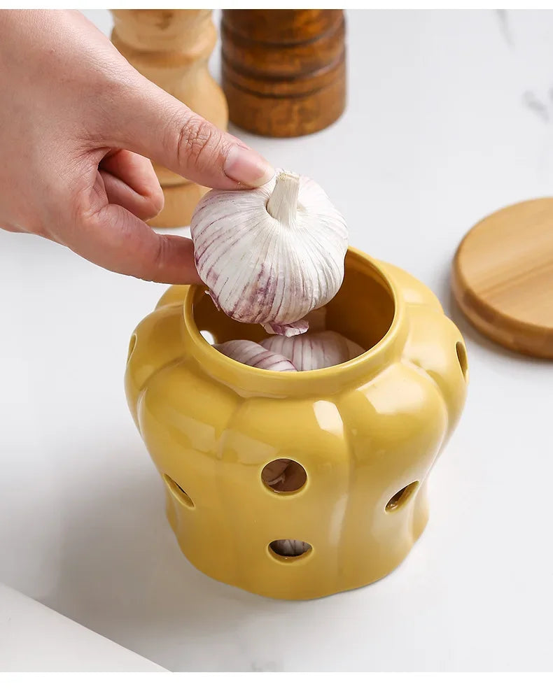 Knoblauch Vorratsdose – Keramik Kürbis – Küchen Deko