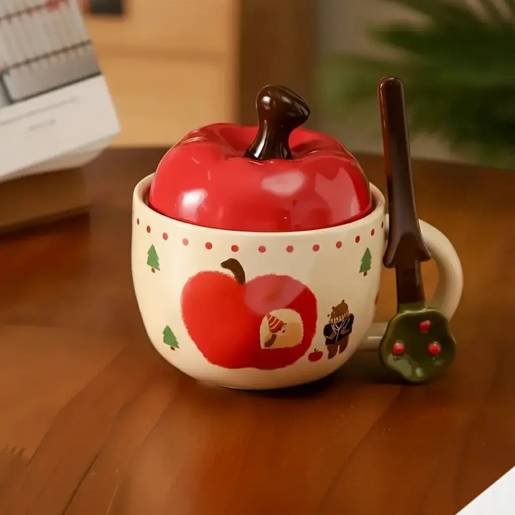 Retro Apfelbaum Tasse – Keramik mit Deckel – Zuhause