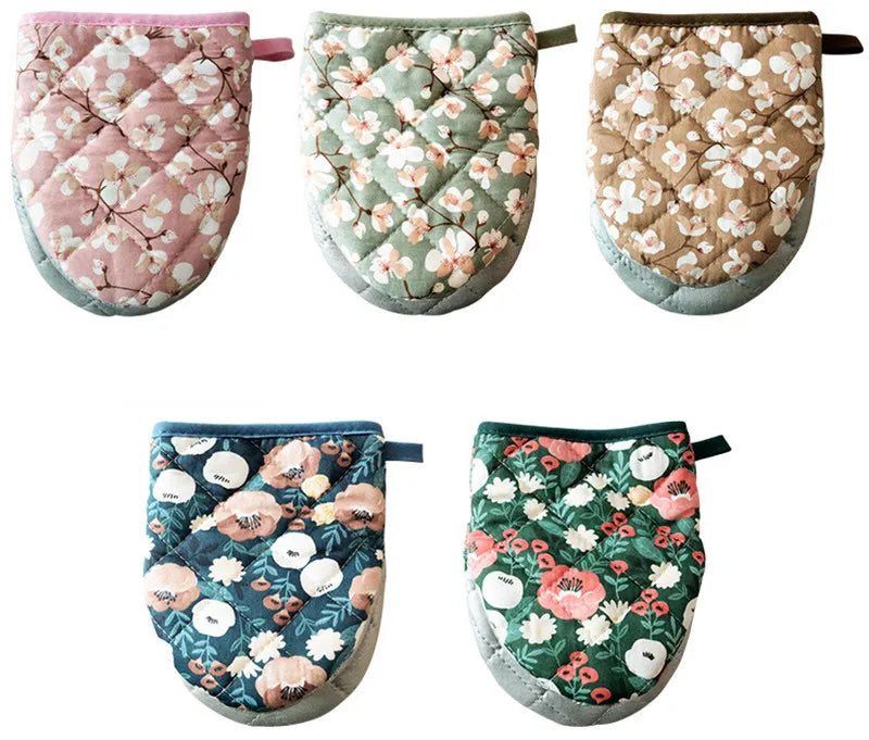 Japanische Blumen-Baumwolle-Ofenhandschuhe – Gedrucktes Herz – 15x19cm