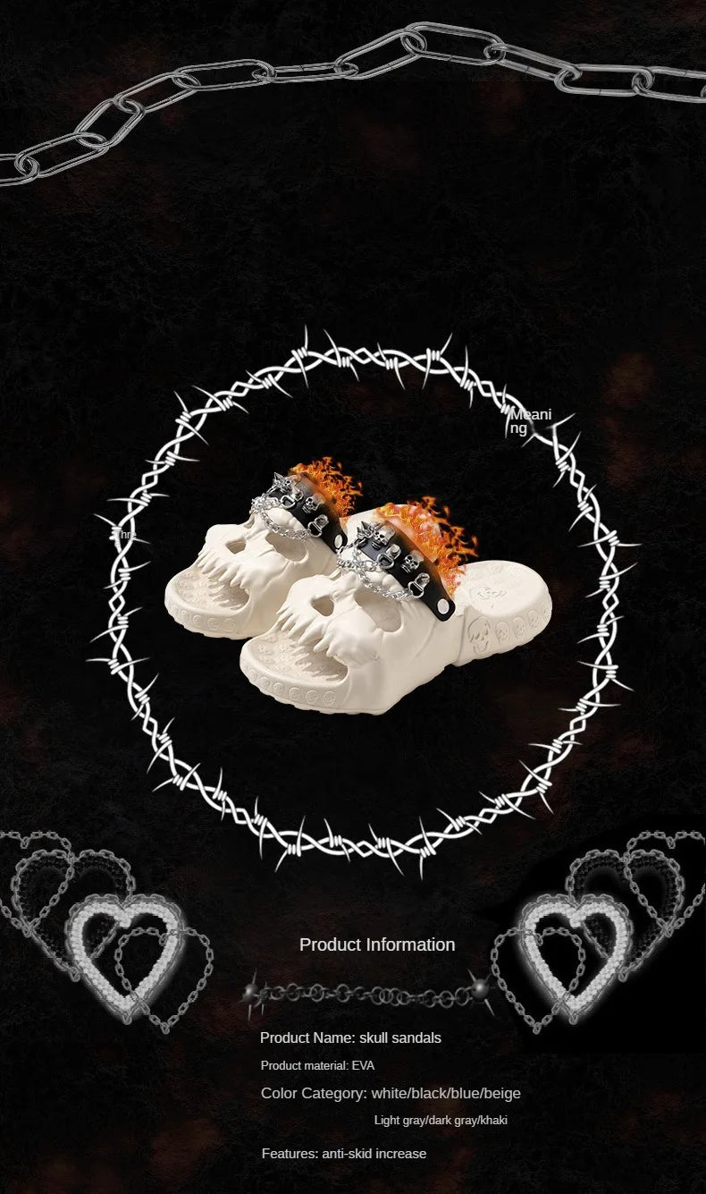 Schwarze Eva-Sandalen mit Schädel-Design in Grösse 38-39, rutschfest