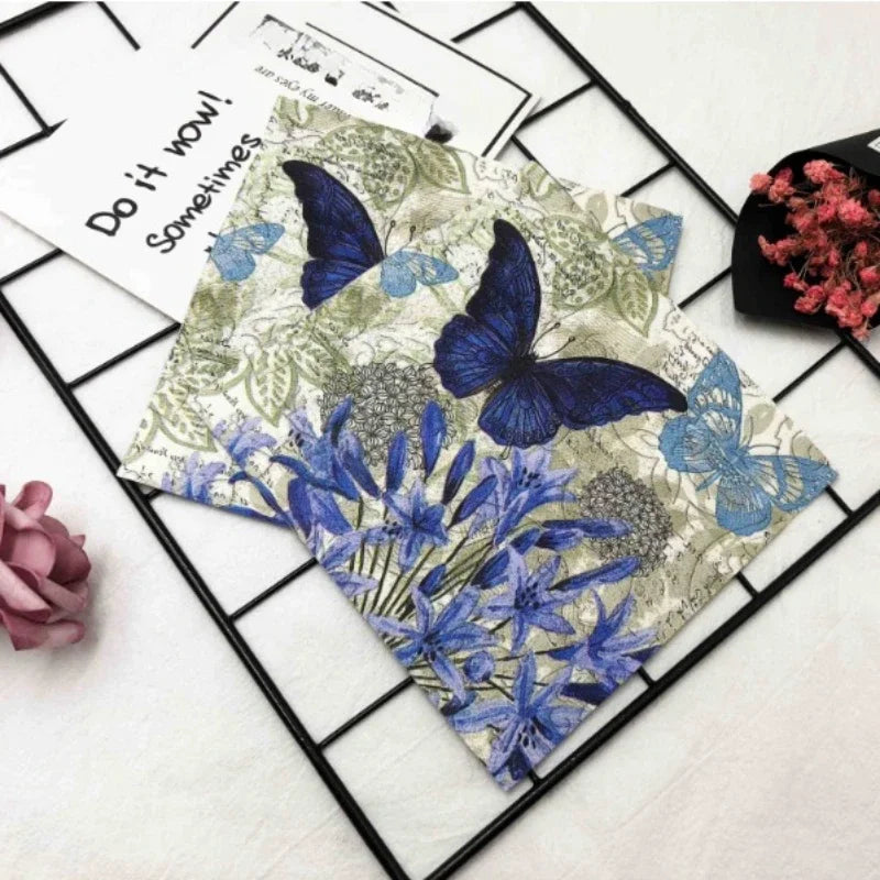 Schmetterling Blumen Servietten – Reines Holzpulpapier 33cm