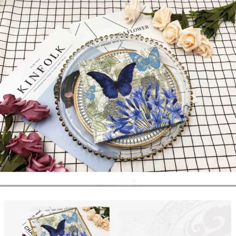 Schmetterling Blumen Servietten – Reines Holzpulpapier 33cm